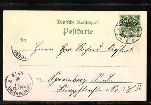 Lithographie Cottbus, Spreewälderin, Sprembergerthor, Kaiser Friedrich-Strasse