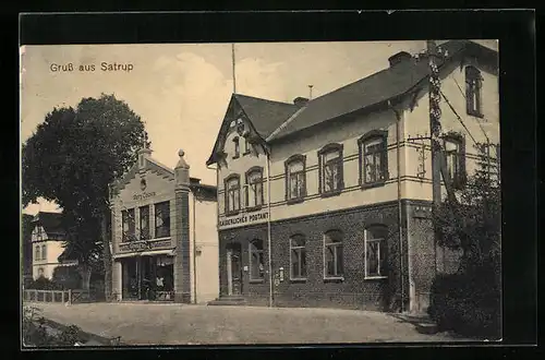 AK Satrup, Modegeschäft und Kaiserliches Postamt