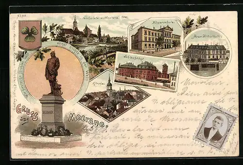 Lithographie Meerane, Schlachthof, Bürgerschule, Neue Webschule