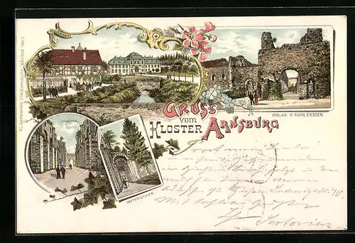 Lithographie Arnsburg, Kloster Arnsburg, Inneres, Seitenschiff