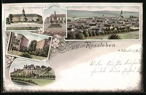 Lithographie Rossleben, Kloster Rossleben, Wendelstein, Krieger-Denkmal