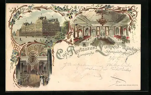 Lithographie München, Cafe-Restaurant Luitpold, Innenansichten