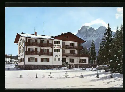 AK Sexten, Park Hotel Michael Innerkofler im Schnee, Dolomiten