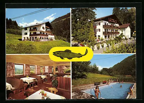 AK St. Martin /Passeier, Restaurant-Pension Quellenhof mit Dependance Forellenhof, Innenansicht, Schwimmbecken