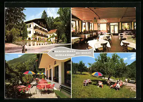 AK Saltaus bei Meran, Gasthof Quellnehof, Innenansicht, Terrasse