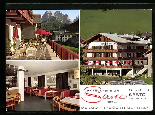 AK Sexten, Hotel-Pension Strobl, Innenansicht, Terrasse