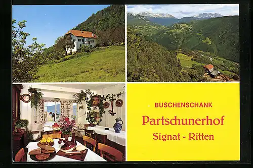 AK Signat /Oberbozen, Gasthaus buschenschank Partschunerhof, Innenansicht, Panorama