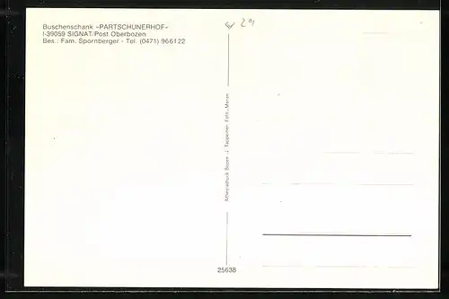 AK Signat /Oberbozen, Gasthaus buschenschank Partschunerhof, Innenansicht, Panorama