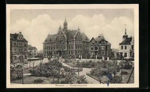 AK Wanne, Teilansicht mit Rathausplatz
