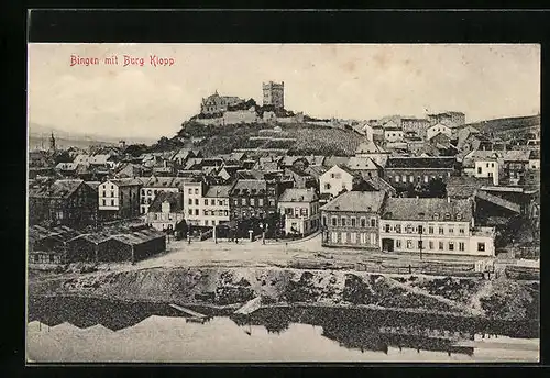 AK Bingen, Panorama mit Burg Klopp
