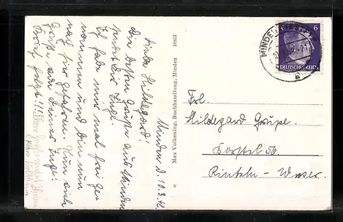 AK Minden i. W., Weserbrücke mit Stadtblick