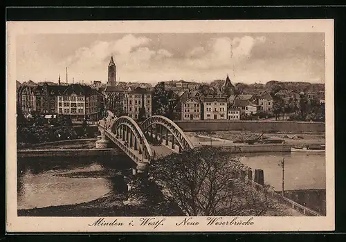 AK Minden i. W., Teilansicht mit neuer Weserbrücke