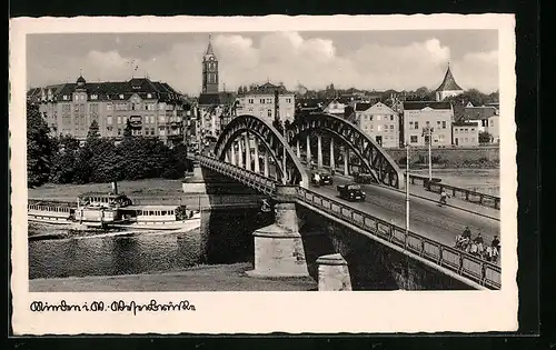 AK Minden i. W., Weserbrücke und Weserdampfer
