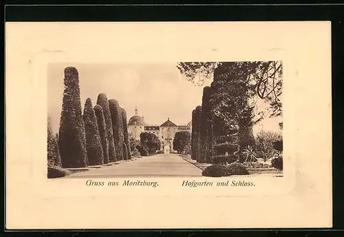 AK Moritzburg, Hofgarten mit Schloss
