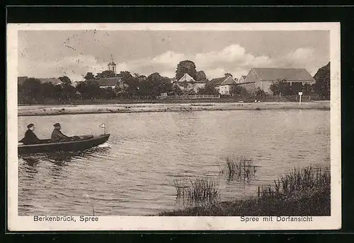 AK Berkenbrück / Spree, Fluss mit Dorfblick
