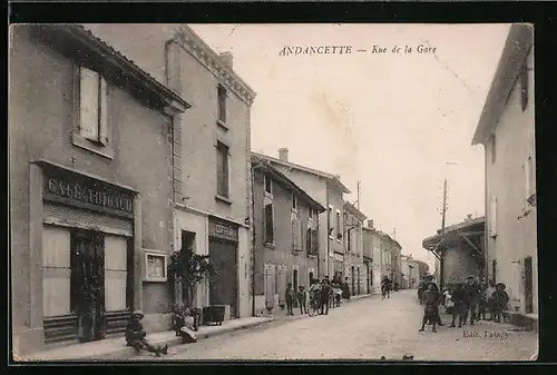 AK Andancette, Rue de la Gare, Café Thibaud