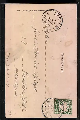 Passepartout-Lithographie München, Frauenkirche mit Wappen