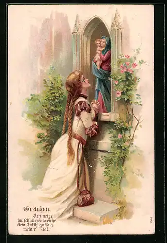 Lithographie Faust, Gretchen betet zu Madonna