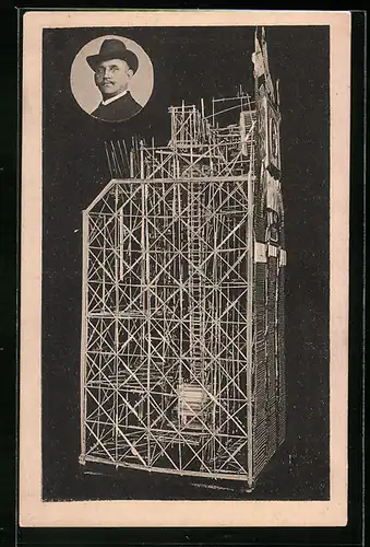 AK Kunstuhr aus Strohhalmen gefertigt, Aug. Lehrke