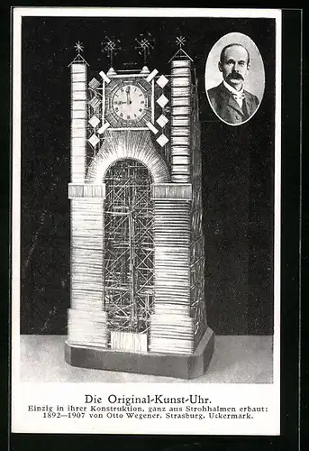 AK Kunstuhr aus Strohhalmen von Otto Wegener