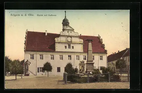 AK Belgern /Elbe, Markt mit Rathaus