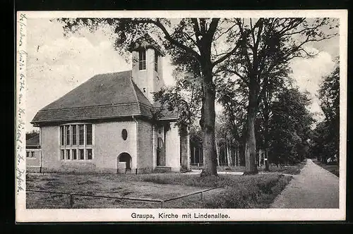 AK Graupa, Kirche mit Lindenallee