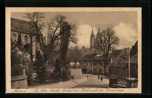 AK Meissen, Kirche mit Blick auf die Domtürme