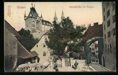 AK Meissen, Schlossbrücke mit Burgtor