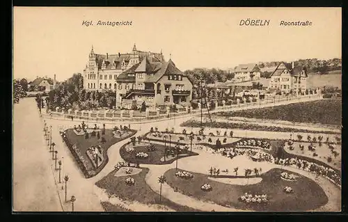 AK Döbeln, Roonstrasse und Kgl. Amtsgericht aus der Vogelschau
