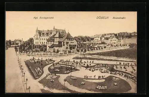 AK Döbeln, Roonstrasse und Kgl. Amtsgericht aus der Vogelschau