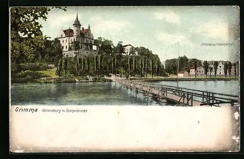 AK Grimma, Gattersburg mit Tonnenbrücke