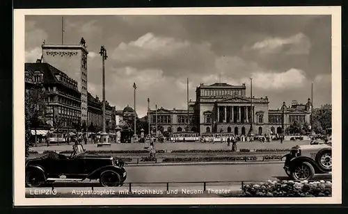 AK Leipzig, Augustusplatz mit Hochhaus und neuem Theater