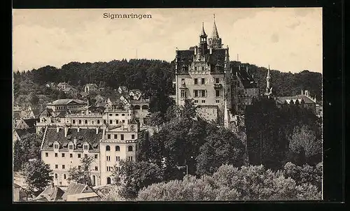 AK Sigmaringen, Blick auf das Schloss aus der Vogelschau