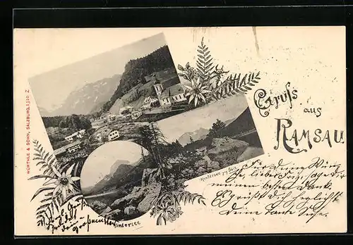 AK Ramsau, Ortspartie mit Blick auf die Kirche, Hintersee