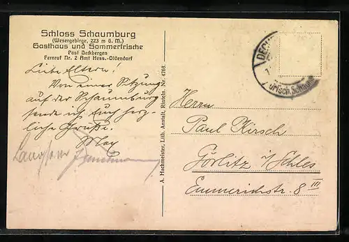 AK Rinteln, Blick auf das Schloss Schaumburg