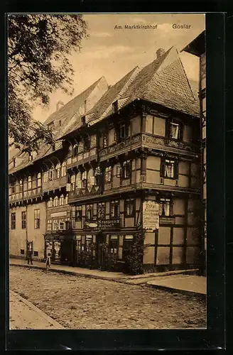 AK Goslar, Strasse am Marktkirchhof mit Hotel zum Kronprinz