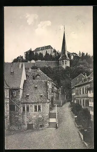 AK Blankenburg /Harz, Treppenaufgang vom Markt zur St. Bartholomäikirche und dem Schloss