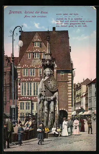 AK Bremen, Roland der Riese, mit Passanten