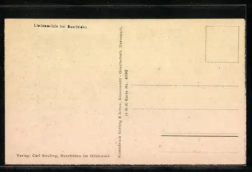 Künstler-AK Beerfelden /Odenw., An der Liedenmühle