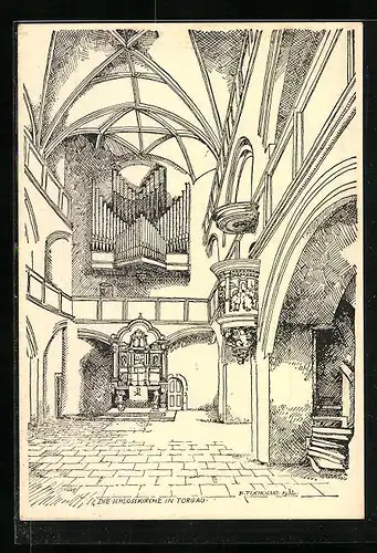 Künstler-AK Torgau, Schlosskirche, Innenansicht