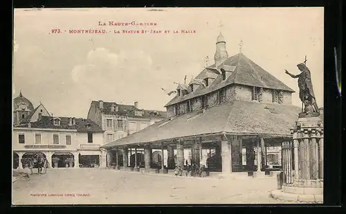 AK Montréjeau, La Statue St-Jean et la Halle