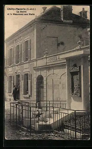 AK Chilly-Mazarin, La Mairie et le Monument aux Morts