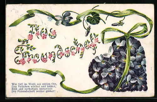 Künstler-AK Aus Freundschaft - Zu Herzen geformte Blüten