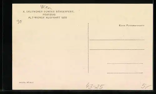 AK Wien, X. Deutsches Bundes Sängerfest 1928 - Alt-Wiener Ausfahrt 1830