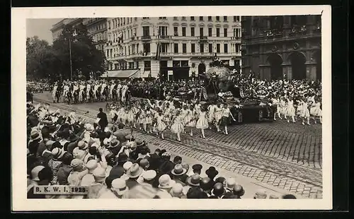 AK Wien, X. Deutsches Bundes Sängerfest 1928 - Festzug mit Kugel