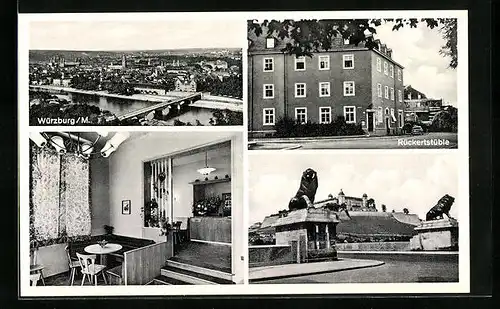 AK Würzburg i. M., Gasthaus Rückertstüble, Innenansicht und Burganlage