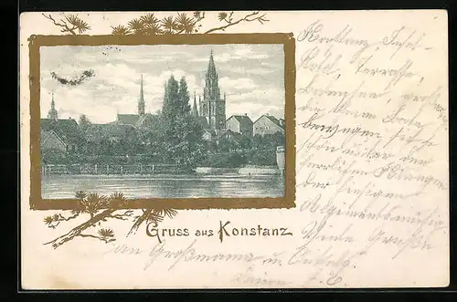 Passepartout-AK Konstanz, Ansicht mit Kirche