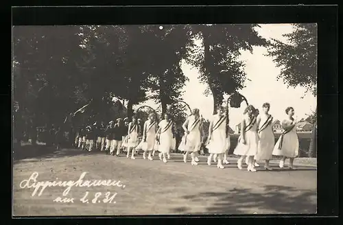 Foto-AK Lippinghausen, Parade zum Turnfest am 2.8.1931
