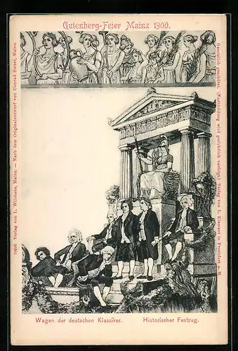 Künstler-AK Mainz, Wagen der deutschen Klassiker, Historischer Festzug