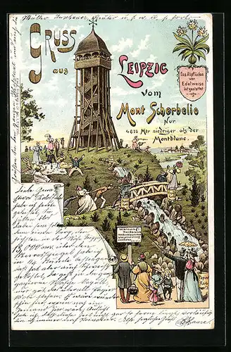 Lithographie Leipzig, Besucher am Mont Scherbelio